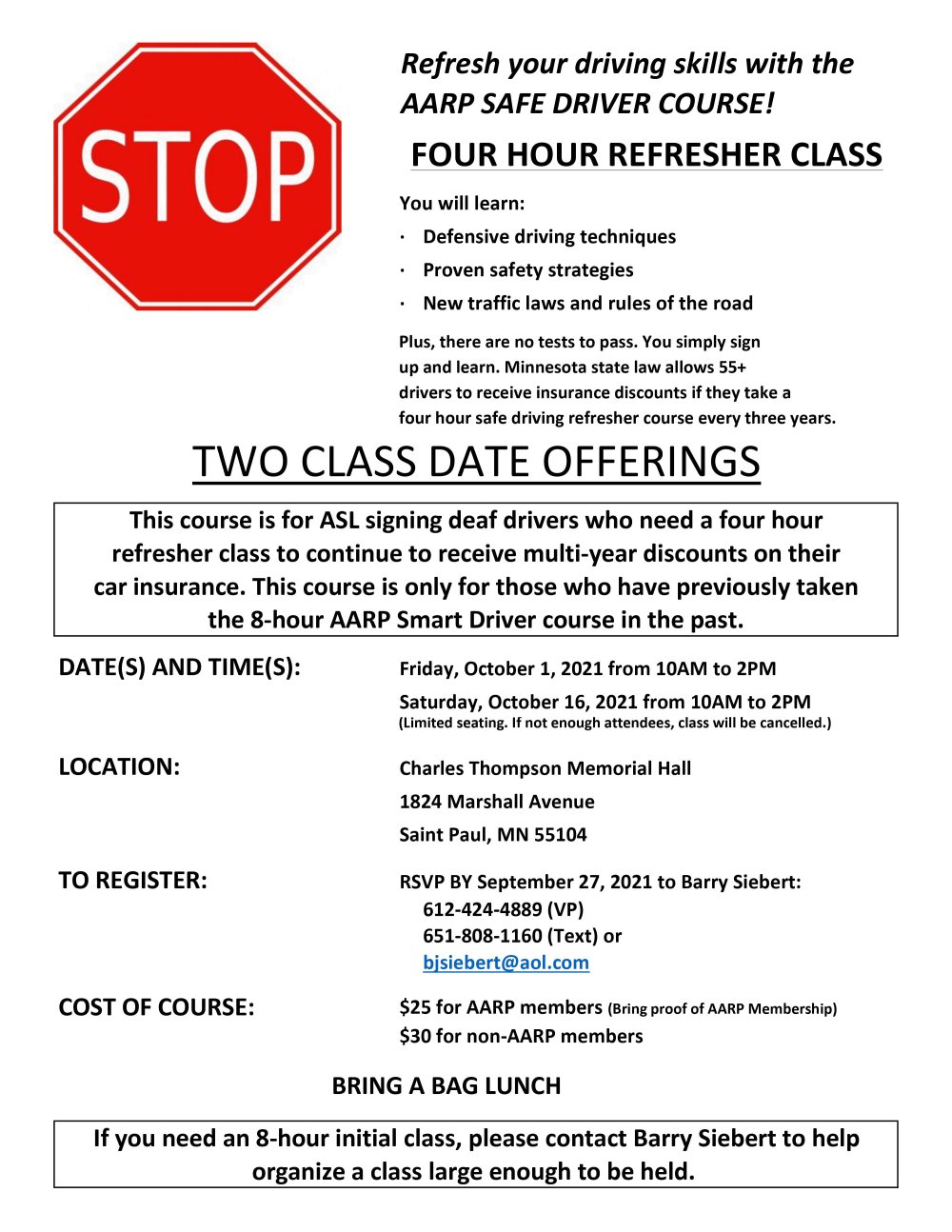 AARP Safe Driver Class – Charles Thompson Memorial Hall